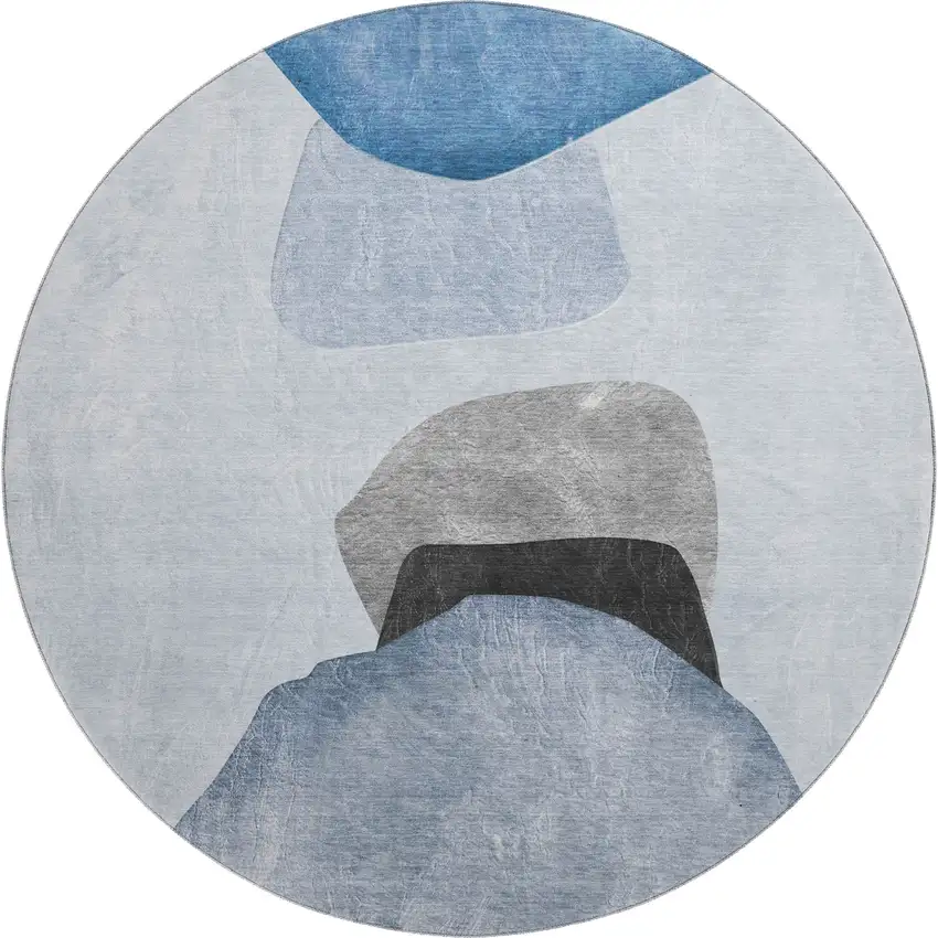 8' Blue And Gray Abstract Washable Round Rug With UV Protection Photo 1