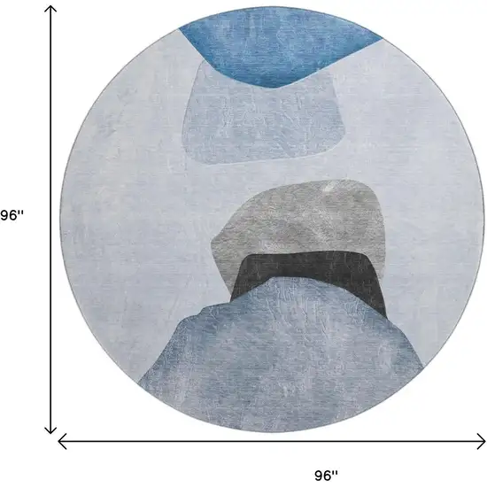 8' Blue And Gray Abstract Washable Round Rug With UV Protection Photo 9