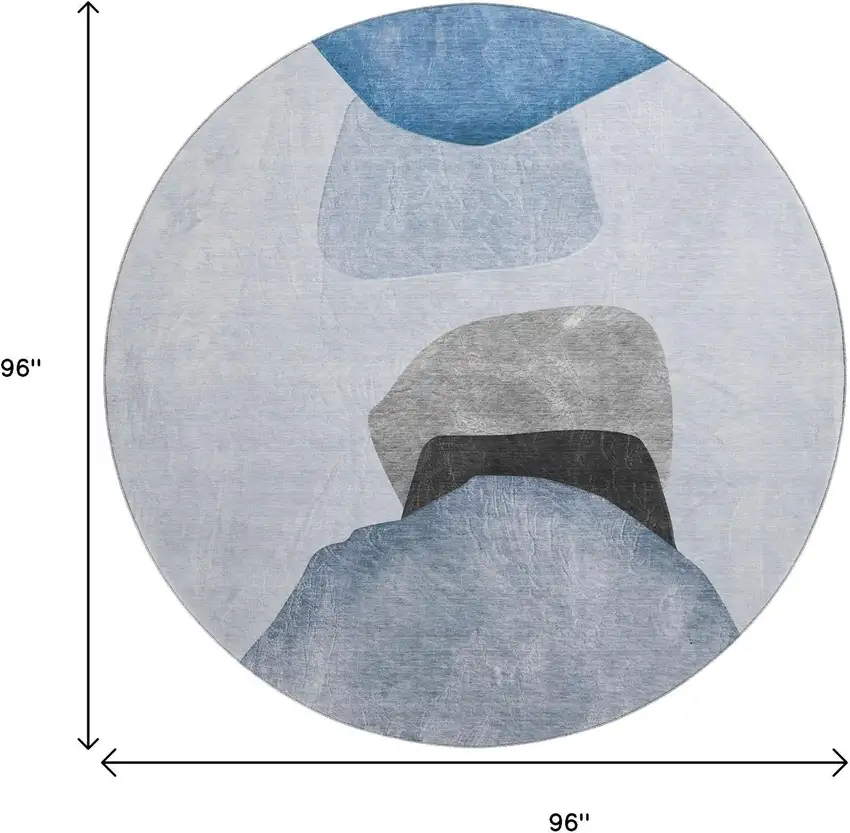8' Blue And Gray Abstract Washable Round Rug With UV Protection Photo 9