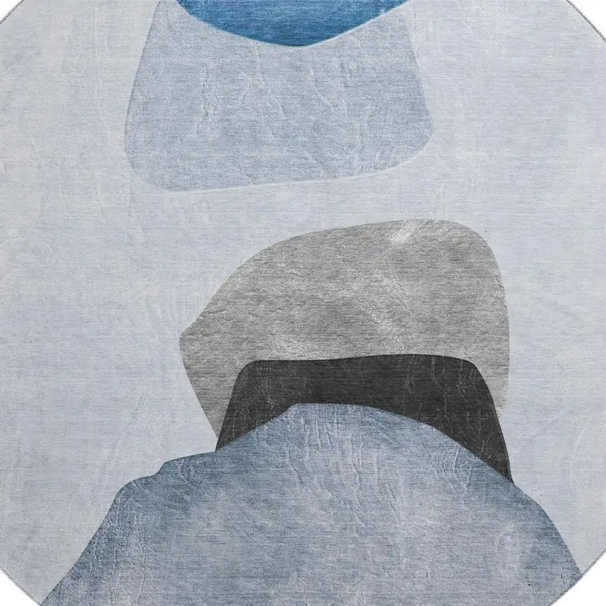 8' Blue And Gray Abstract Washable Round Rug With UV Protection Photo 3