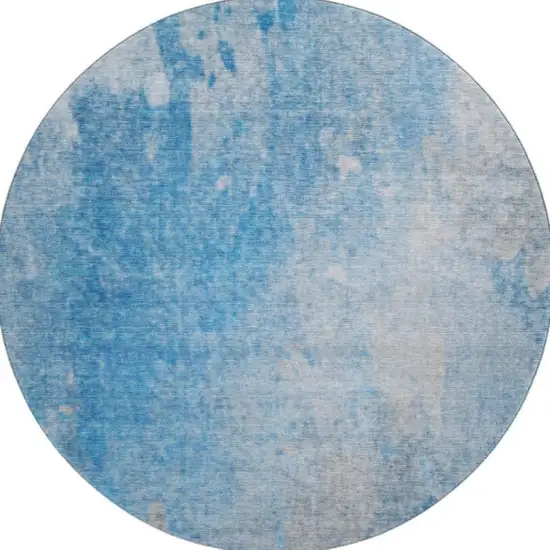 8' Blue And Gray Abstract Washable Round Rug With UV Protection Photo 3