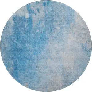 Photo of 8' Blue And Gray Abstract Washable Round Rug With UV Protection