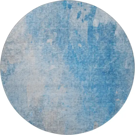 8' Blue And Gray Abstract Washable Round Rug With UV Protection Photo 4