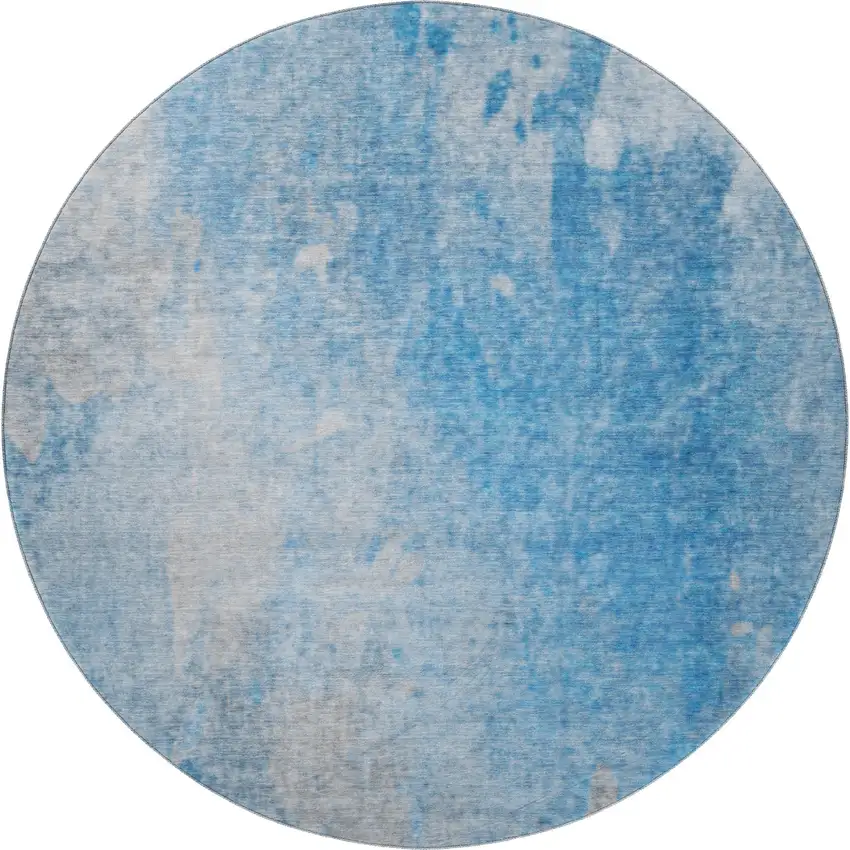 8' Blue And Gray Abstract Washable Round Rug With UV Protection Photo 4