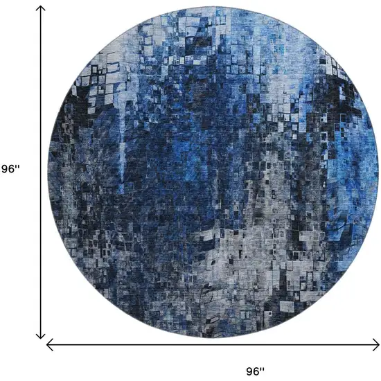 8' Blue And Gray Abstract Washable Round Rug With UV Protection Photo 9
