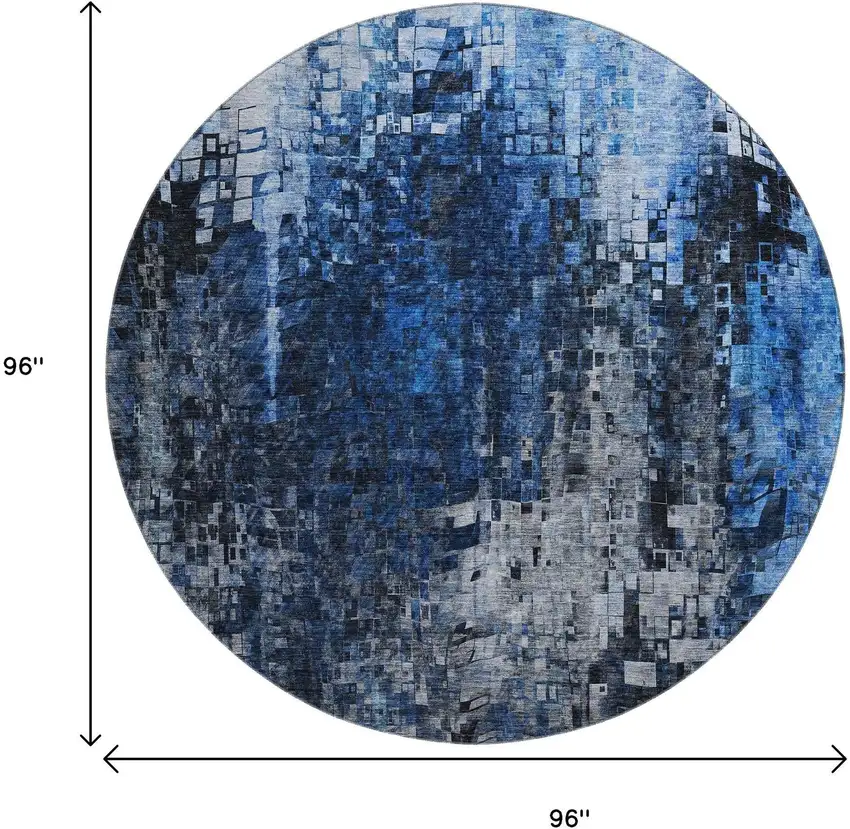 8' Blue And Gray Abstract Washable Round Rug With UV Protection Photo 9