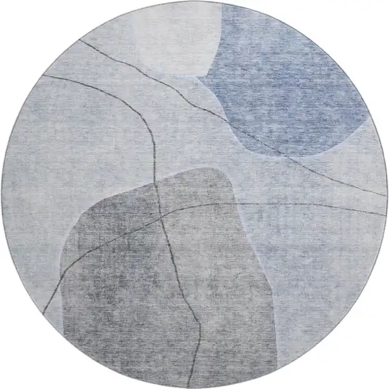 8' Blue And Gray Abstract Washable Round Rug With UV Protection Photo 1