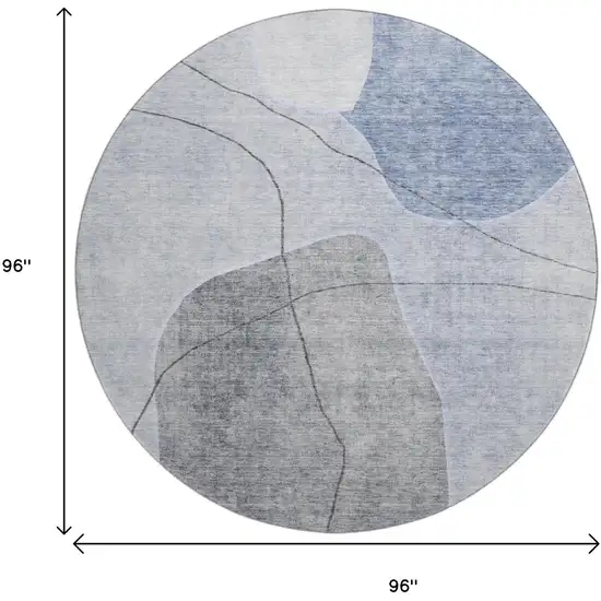 8' Blue And Gray Abstract Washable Round Rug With UV Protection Photo 9