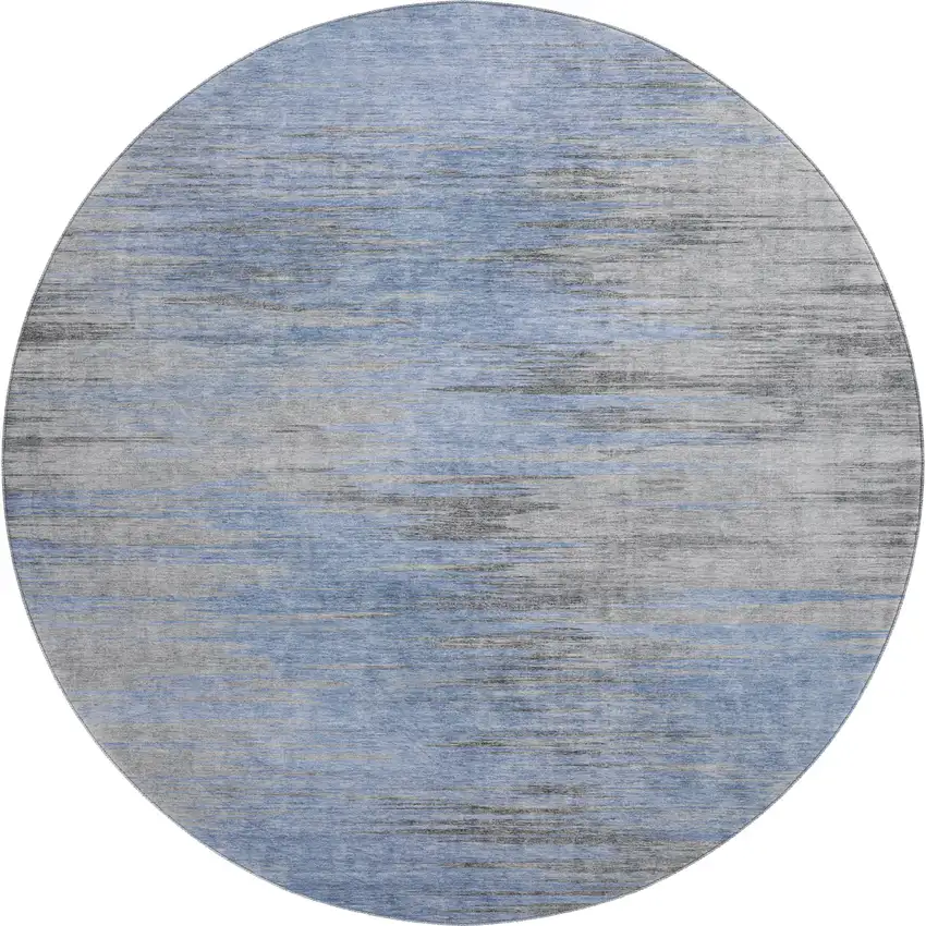 8' Blue And Gray Abstract Washable Round Rug With UV Protection Photo 1