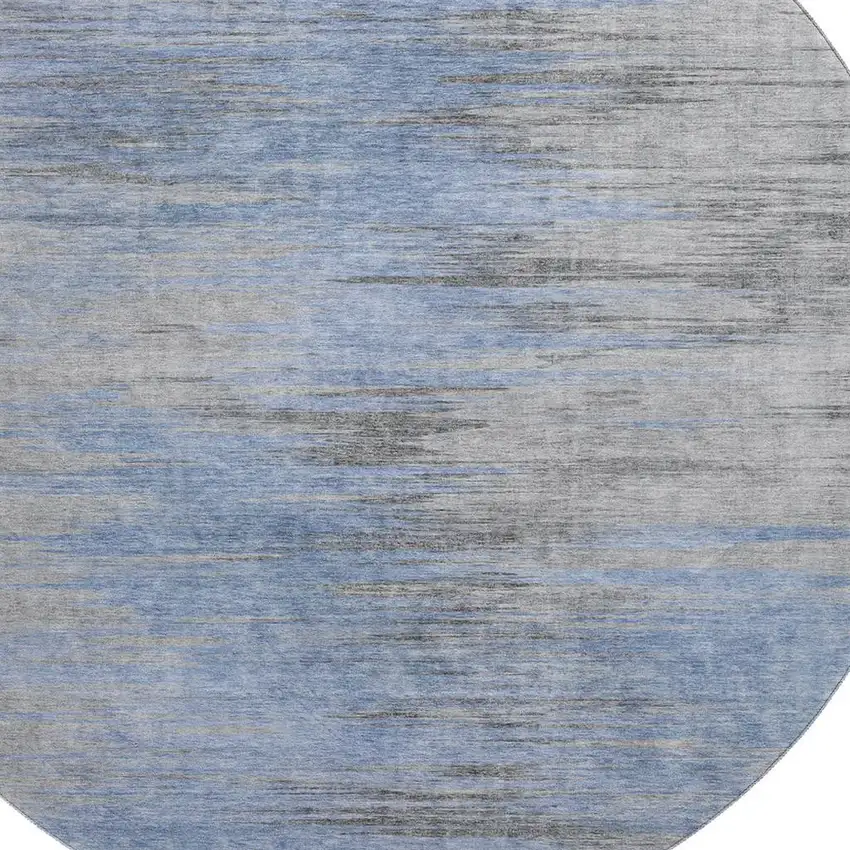 8' Blue And Gray Abstract Washable Round Rug With UV Protection Photo 3