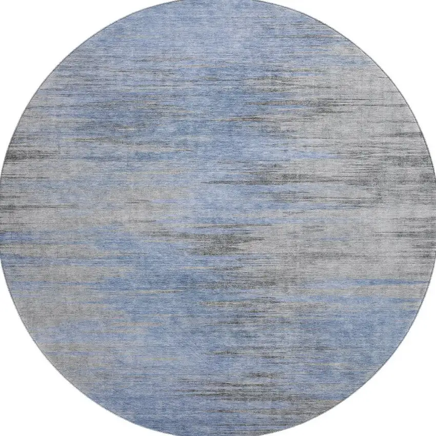 8' Blue And Gray Abstract Washable Round Rug With UV Protection Photo 4