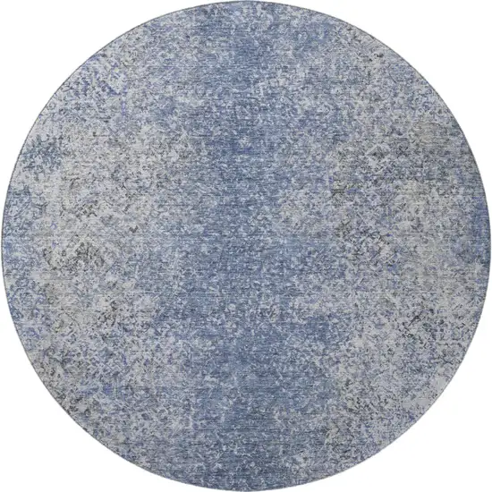 8' Blue And Gray Abstract Washable Round Rug With UV Protection Photo 4