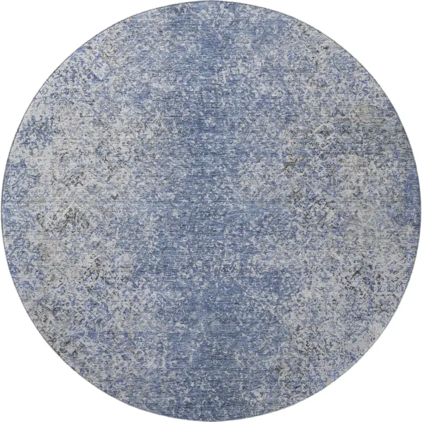8' Blue And Gray Abstract Washable Round Rug With UV Protection Photo 4