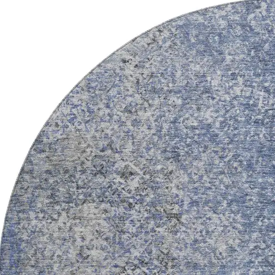 8' Blue And Gray Abstract Washable Round Rug With UV Protection Photo 3