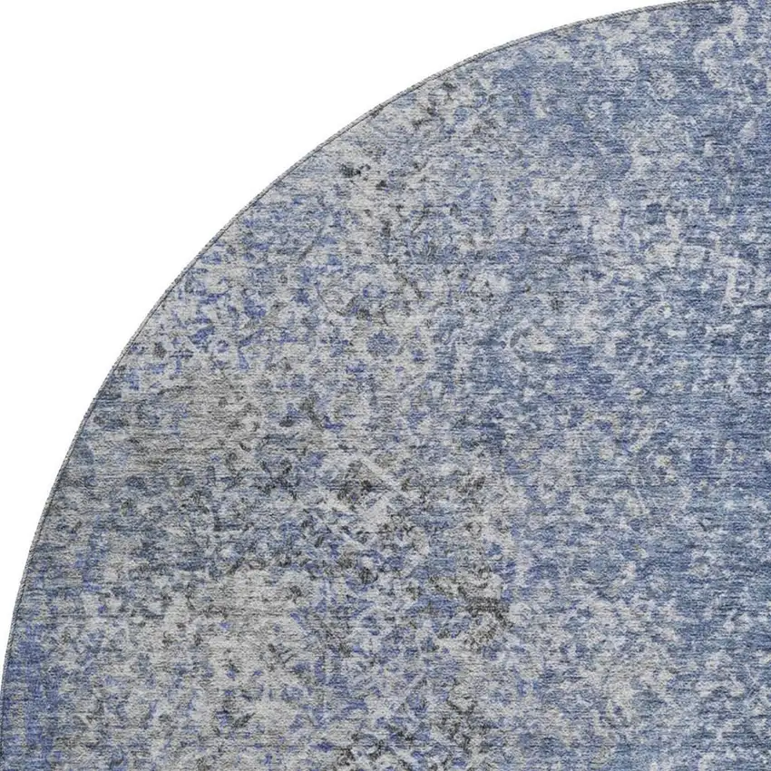 8' Blue And Gray Abstract Washable Round Rug With UV Protection Photo 3