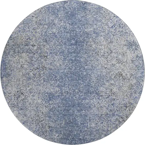 8' Blue And Gray Abstract Washable Round Rug With UV Protection Photo 1