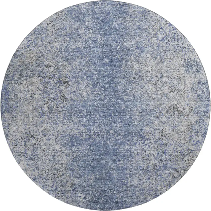 8' Blue And Gray Abstract Washable Round Rug With UV Protection Photo 1