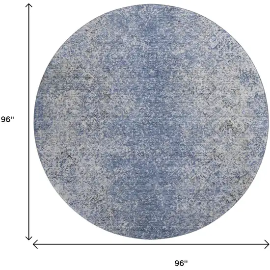 8' Blue And Gray Abstract Washable Round Rug With UV Protection Photo 3