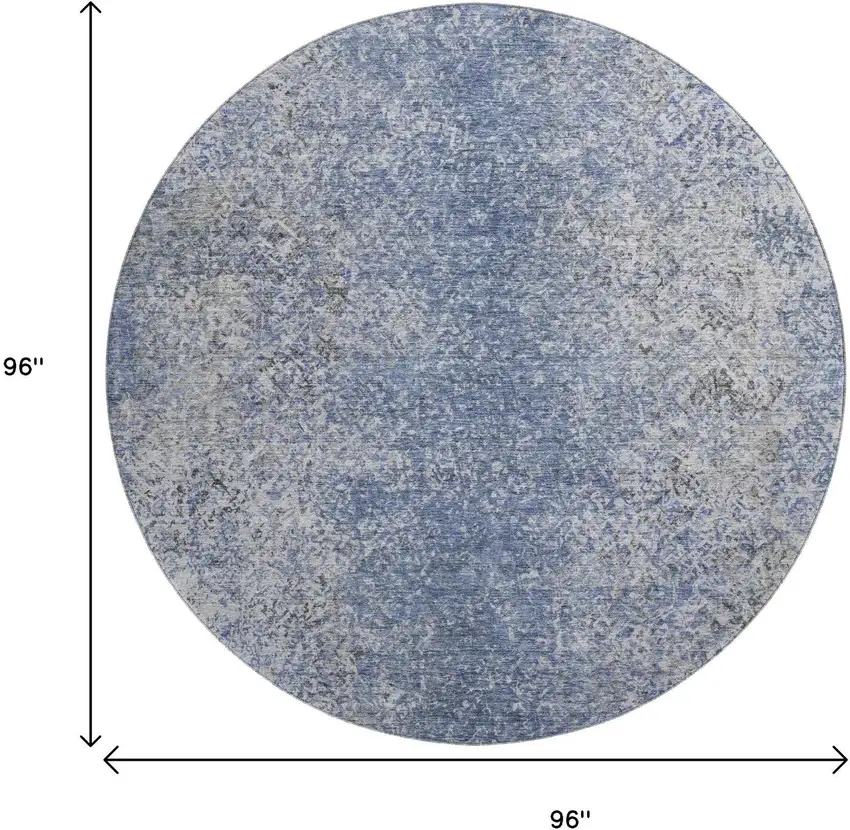 8' Blue And Gray Abstract Washable Round Rug With UV Protection Photo 3