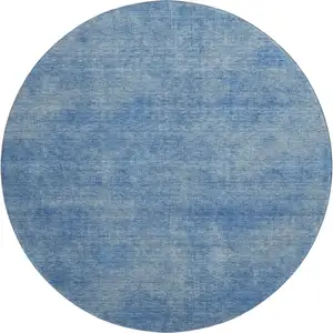 Photo of 8' Blue And Gray Abstract Washable Round Rug With UV Protection