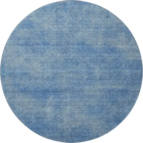 8' Blue And Gray Abstract Washable Round Rug With UV Protection Photo 2