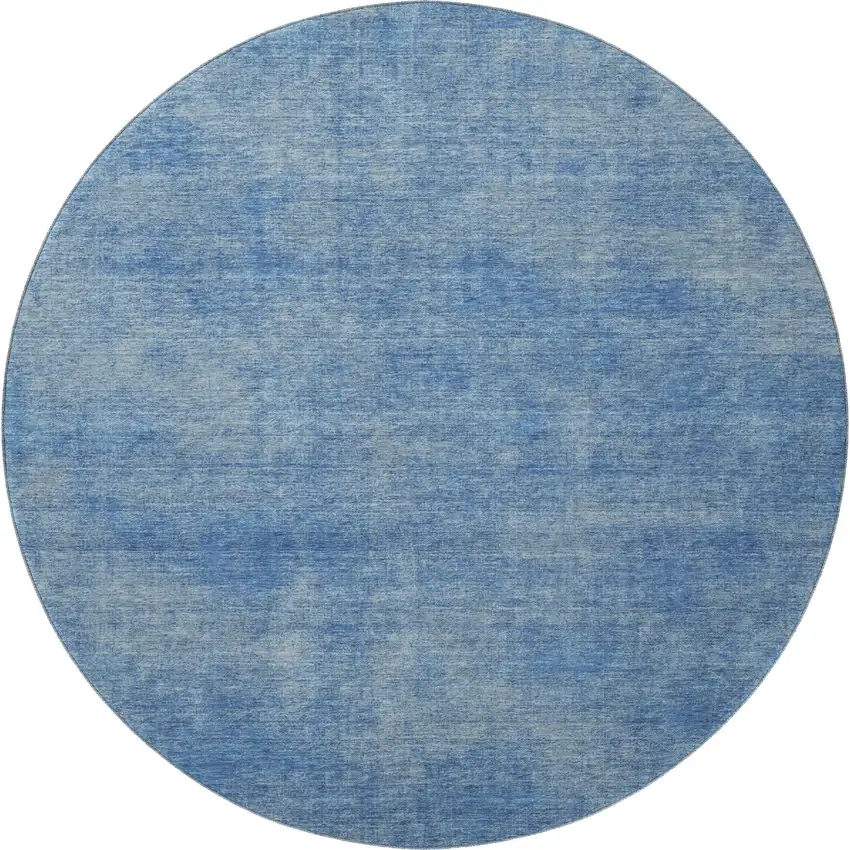 8' Blue And Gray Abstract Washable Round Rug With UV Protection Photo 2