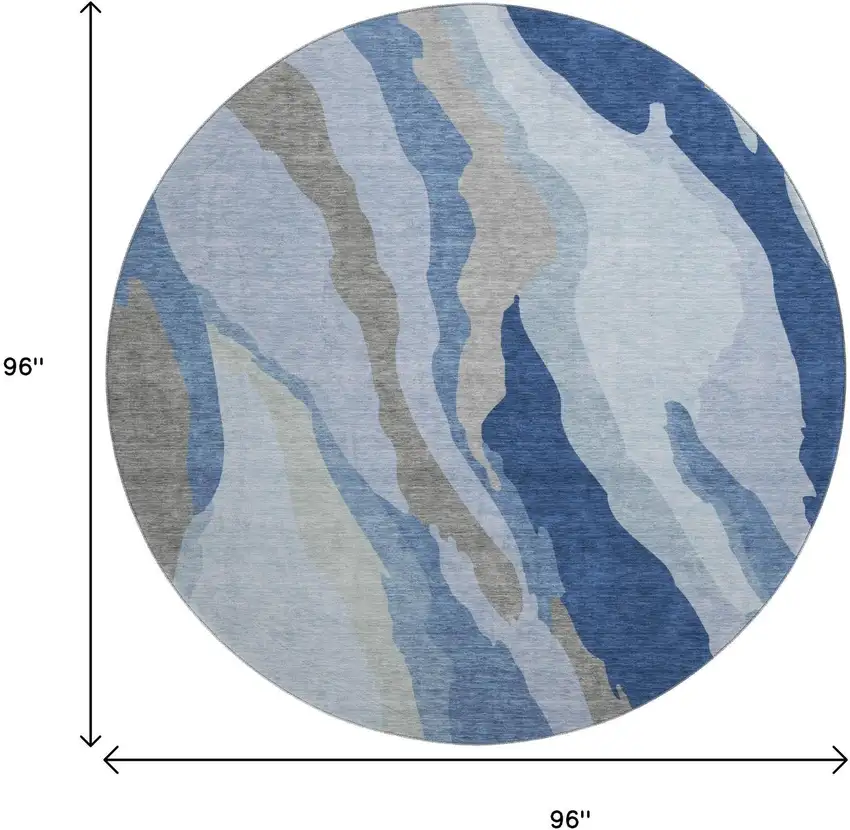 8' Blue And Gray Abstract Washable Round Rug With UV Protection Photo 9