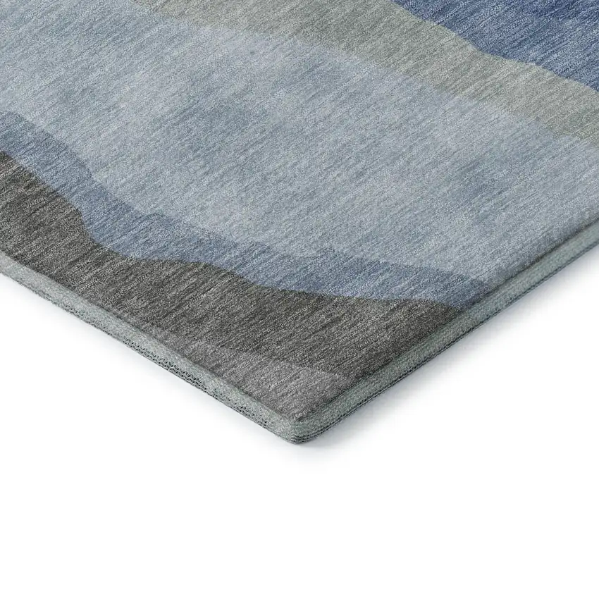 8' Blue And Gray Abstract Washable Round Rug With UV Protection Photo 6