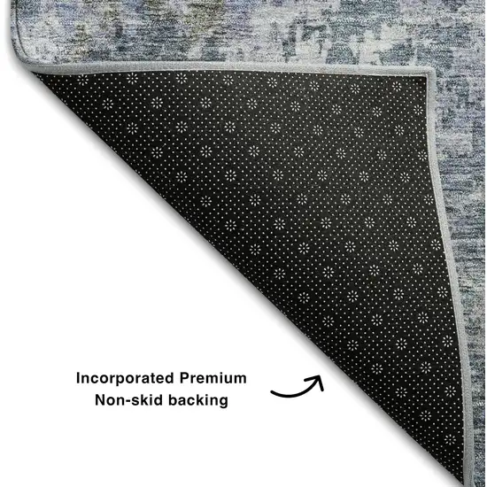 8' Blue And Gray Abstract Washable Round Rug With UV Protection Photo 5
