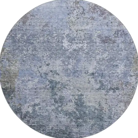 8' Blue And Gray Abstract Washable Round Rug With UV Protection Photo 3