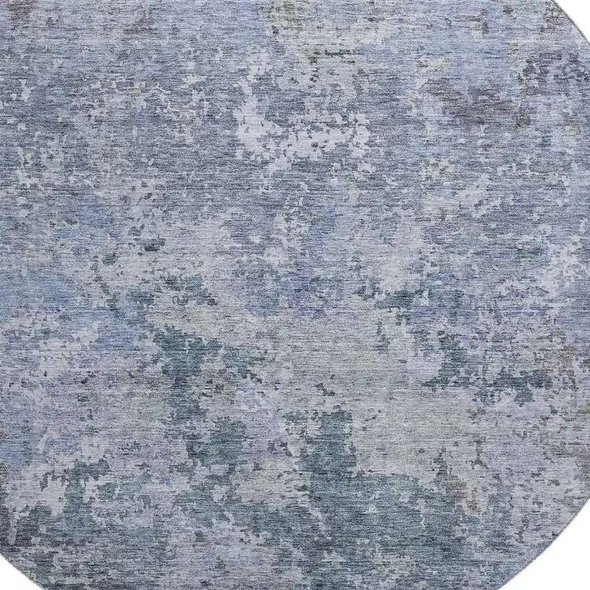 8' Blue And Gray Abstract Washable Round Rug With UV Protection Photo 2