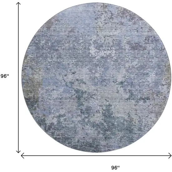 8' Blue And Gray Abstract Washable Round Rug With UV Protection Photo 9