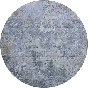 Photo of 8' Blue And Gray Abstract Washable Round Rug With UV Protection