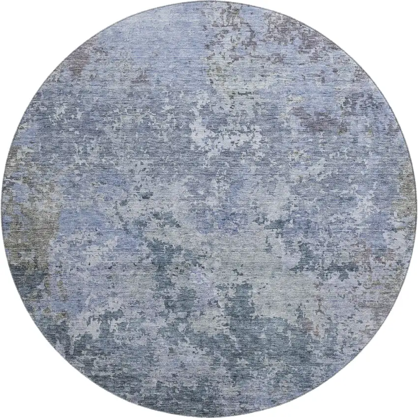 8' Blue And Gray Abstract Washable Round Rug With UV Protection Photo 1