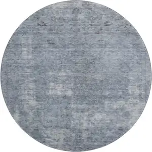 Photo of 8' Blue And Gray Abstract Washable Round Rug With UV Protection