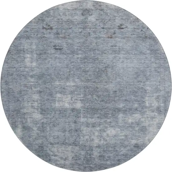 8' Blue And Gray Abstract Washable Round Rug With UV Protection Photo 1