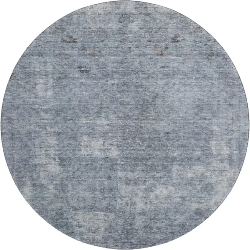 8' Blue And Gray Abstract Washable Round Rug With UV Protection Photo 1