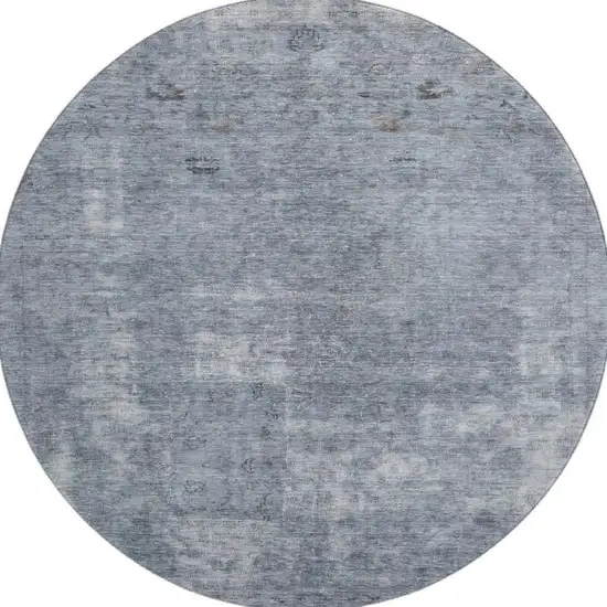 8' Blue And Gray Abstract Washable Round Rug With UV Protection Photo 2