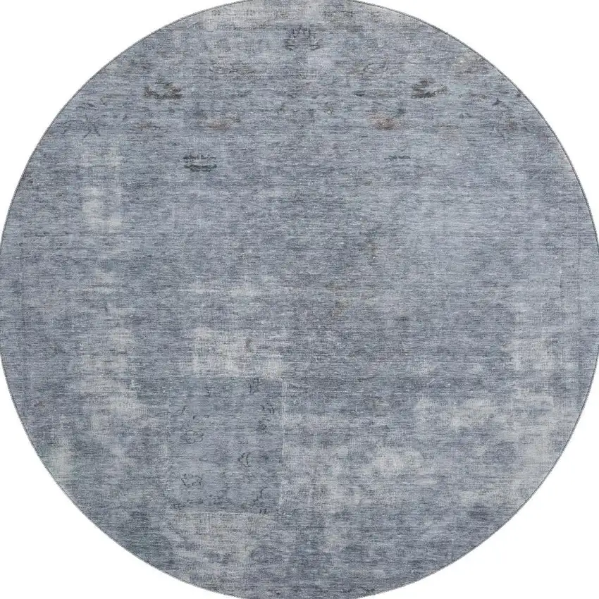 8' Blue And Gray Abstract Washable Round Rug With UV Protection Photo 2
