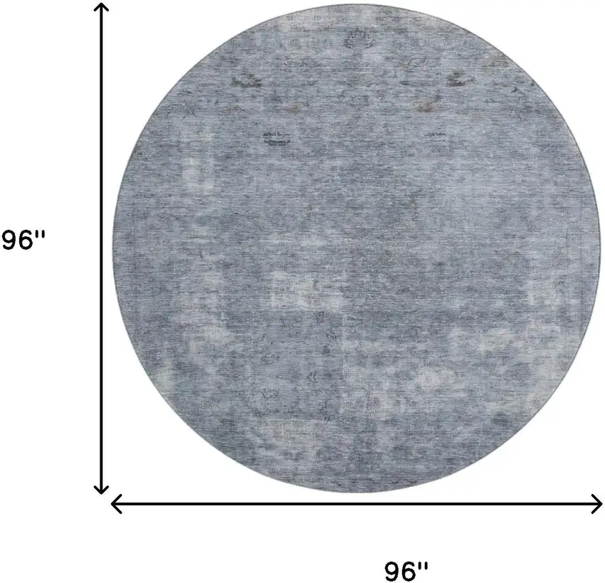 8' Blue And Gray Abstract Washable Round Rug With UV Protection Photo 9