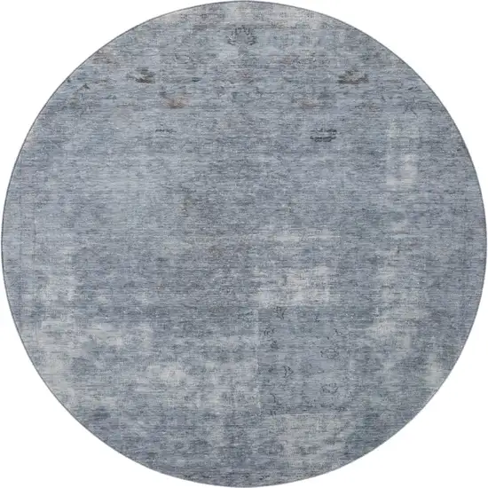 8' Blue And Gray Abstract Washable Round Rug With UV Protection Photo 3
