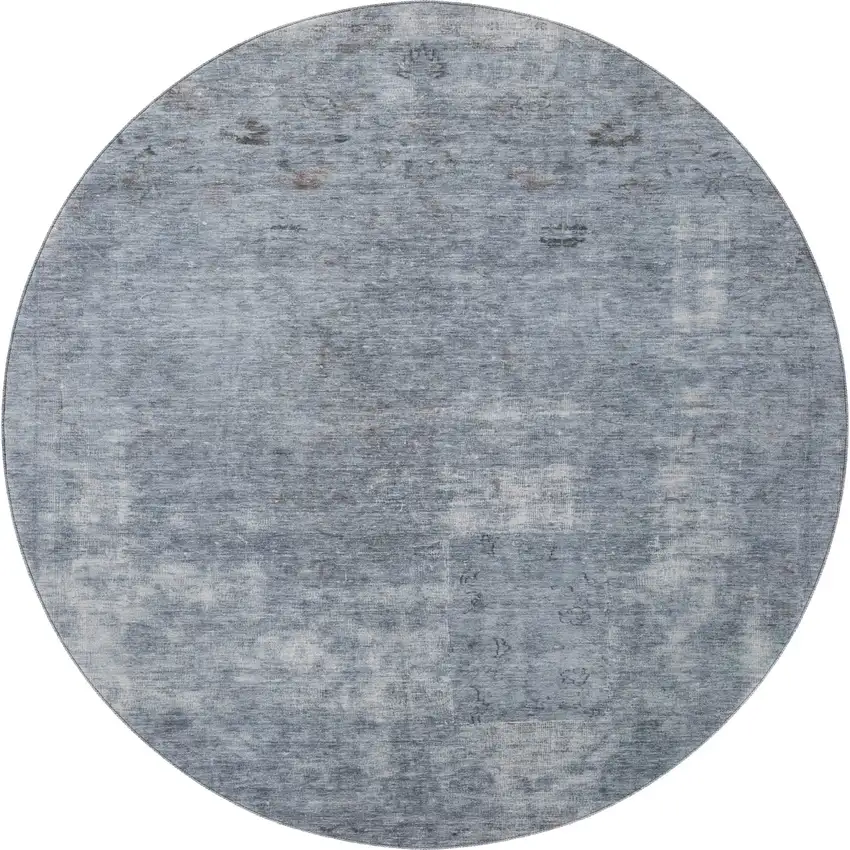 8' Blue And Gray Abstract Washable Round Rug With UV Protection Photo 3