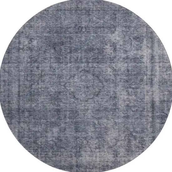 8' Blue And Gray Abstract Washable Round Rug With UV Protection Photo 3