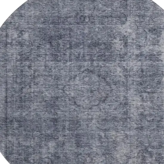 8' Blue And Gray Abstract Washable Round Rug With UV Protection Photo 2
