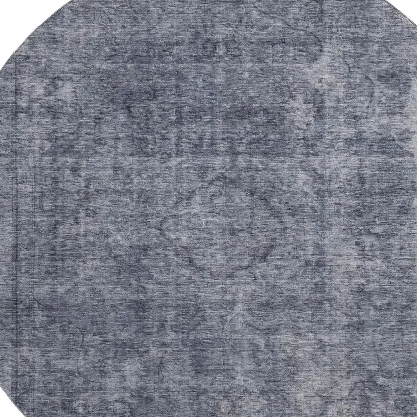 8' Blue And Gray Abstract Washable Round Rug With UV Protection Photo 2