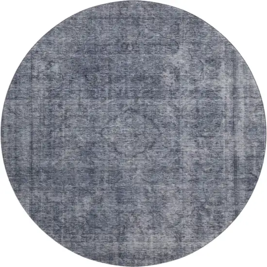 8' Blue And Gray Abstract Washable Round Rug With UV Protection Photo 1