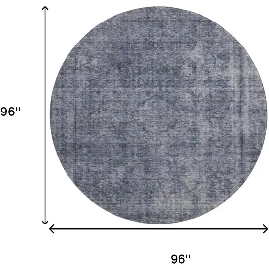 8' Blue And Gray Abstract Washable Round Rug With UV Protection Photo 9