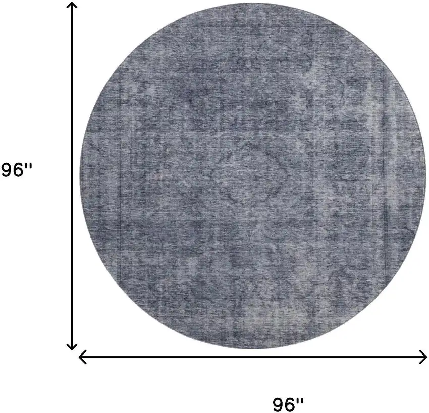 8' Blue And Gray Abstract Washable Round Rug With UV Protection Photo 9