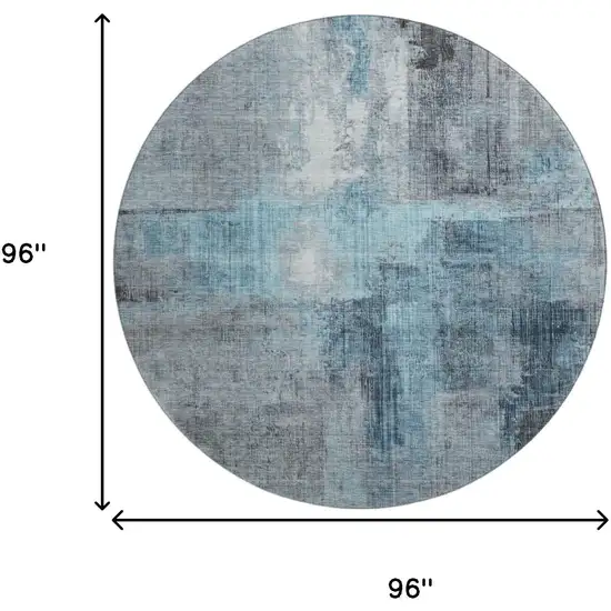 8' Blue And Gray Abstract Washable Round Rug With UV Protection Photo 8