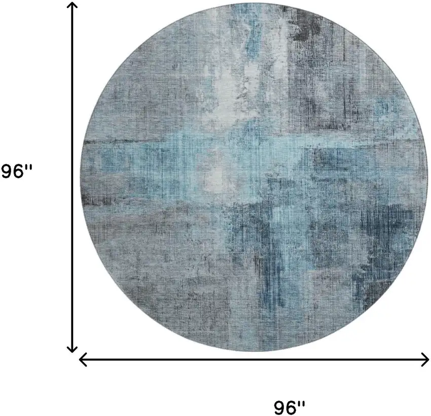 8' Blue And Gray Abstract Washable Round Rug With UV Protection Photo 8